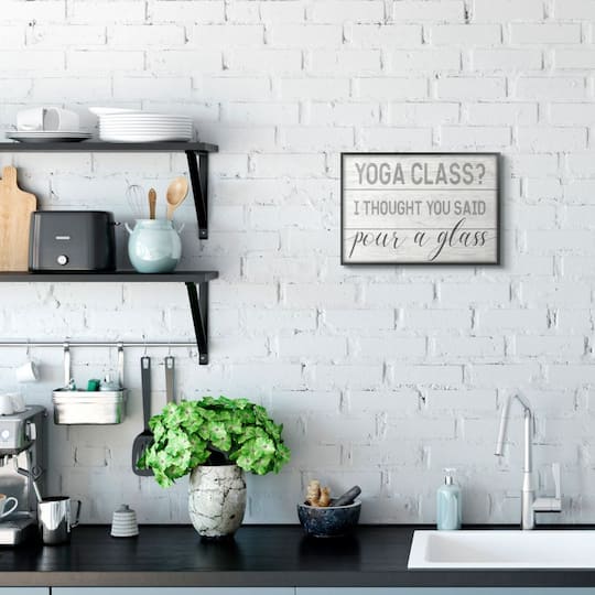 Stupell Industries Yoga Class or Pour A Glass Black Framed Wall Art